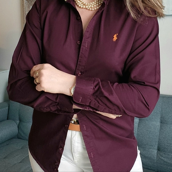 Ralph Lauren Burgundy Custom Fit Button-Down Shirt - Picture 9 of 11